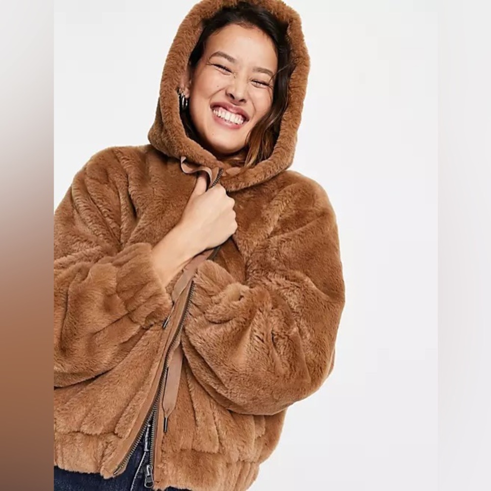 Free People Freya Fur Brown Hoodie Zip Up - Picture 8 of 8
